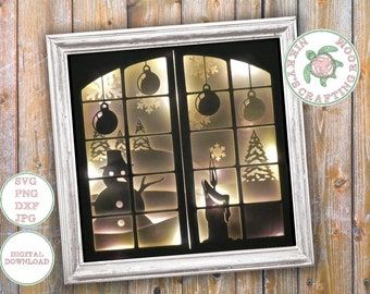 Dog Shadow Box, Cosy Candles, Window Christmas, Deep Shadow Box, Shadow Box Svg, Christmas Shadow Boxes, Winter Window, Christmas 3d, Paper Cut Design