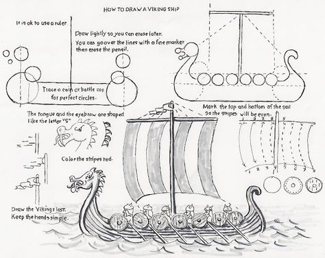 How to Draw Worksheets for Young Artist: How to Draw a Viking Ship, a lesson for the Young Artist. Arte Pop Up, Tapestry Of Grace, Viking Ships, Ship Drawing, Viking Ship, Basic Drawing, Viking History, Homeschool Art, Viking Art