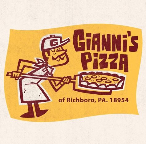 Vintage Fast Food Ads, Retro Pizza Logo, Vintage Mascot Logo, Retro Mascot Logo, Retro Beer Logo, Pizza Logo Design Ideas, Midcentury Graphics, Diner Branding, Diner Logo