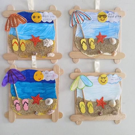 Beach Art Projects For Kids, Summer Activity For Kids, Summer Arts And Crafts, Fun Summer Crafts, Sea Crafts, Summer Crafts For Kids, Hand Crafts For Kids, Preschool Art Activities, Ocean Crafts