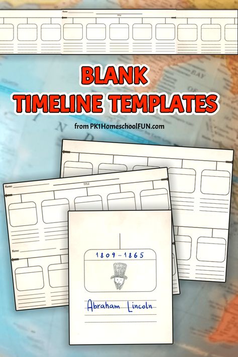 These blank timelines make great timeline worksheets or project templates for any timeline project your kids have. Use them however you want for a DIY history lesson. You can cut these down the middle and tape them end to end to make as long a timeline as you could possibly want. I also included a page of just one entry so you can create an example to show your kids. Use these also as a spotlight of your child’s favorite person or event on their timeline to go into more detail. Time Line Project Ideas, History Timeline Design Ideas, Time Line Project For Kids Ideas, Time Line Project For Kids, Timeline Ideas For School, Timeline Activities For Kids, Personal Timeline Ideas, Timeline School Project, Diy Timeline Project