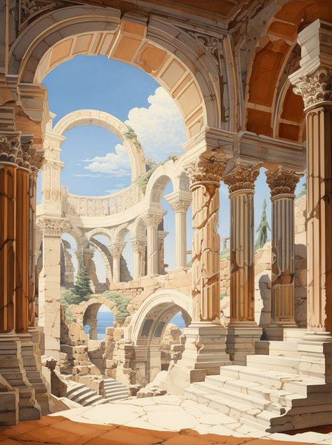 Roman art Roman Aesthetic Art, Roman Republic Aesthetic, Roman Art Aesthetic, Roman Palace, Lotus Wedding, Indian Lotus, Roman Ruins, Greek Temple, Architectural Art