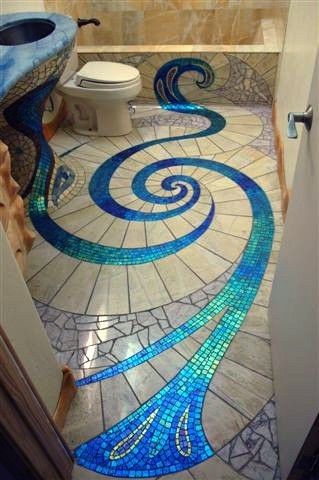 Design Interior Modern, Bathroom Christmas, Mosaic Bathroom Tile, Mosaic Bathroom, Glass Mosaic Tiles, Dream House Decor, Floor Design, On The Floor, Bathroom Flooring