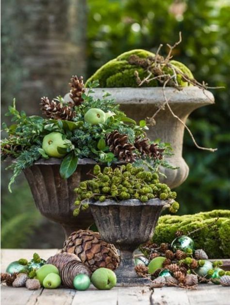 Creative Ideas for Fall or Thanksgiving Table Settings and Home Decor - Home with Holliday #fall Fall Containers, Garden Urns, Thanksgiving Table Settings, Garden Containers, Deco Floral, Autumn Garden, Arte Floral, Container Plants, Winter Garden