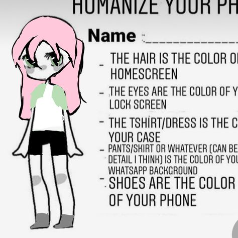 Draw Your Phone As A Person, Humanize Your Phone Oc Challenge, Phone Oc Challenge, Humanize Your Phone Drawing Challenge, Humanize Your Phone, Text Meanings, Whatsapp Background, Art Challenges, Oc Challenge