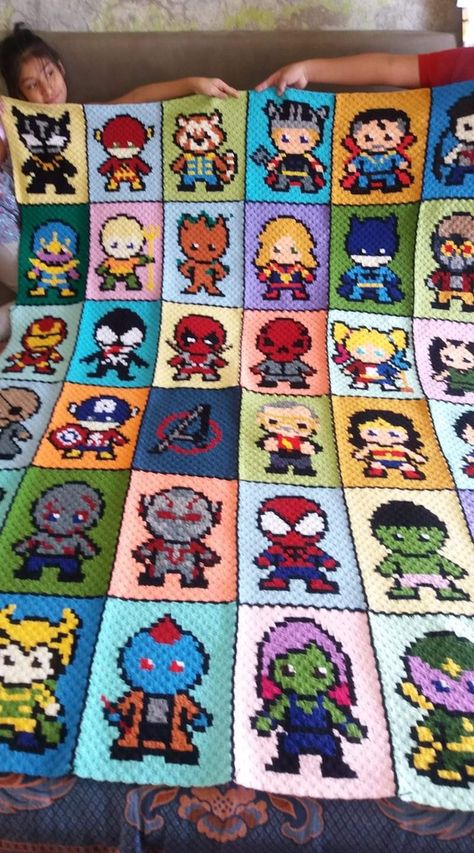 Marvel Graphgan Crochet Patterns, Marvel Crochet Blanket, Crochet Marvel, Marvel Crochet, Harry Potter Blanket, Crochet C2c Pattern, Stitch Bag, Granny Square Crochet Patterns Free, Kids Blanket