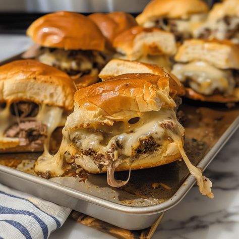 Authentic Philly Cheese Steak Sandwich Recipe, Philly Cheese Steak Sandwich Recipe, Philly Cheesesteak Sliders Recipe, Steak Sliders, Philadelphia Cheesesteak, Philly Cheesesteak Sliders, Soft Rolls, Cheesesteak Sliders, Steak Sandwich Recipes