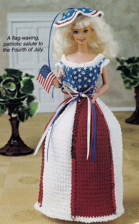 Doll Clothes Crochet Pattern, Doll Clothes Crochet, Contemporary Crochet, 4th Of July Dresses, Patterns For Fashion, Crochet Pattern Instructions, Sleeve Holders, Clothes Crochet, Crochet Quilt