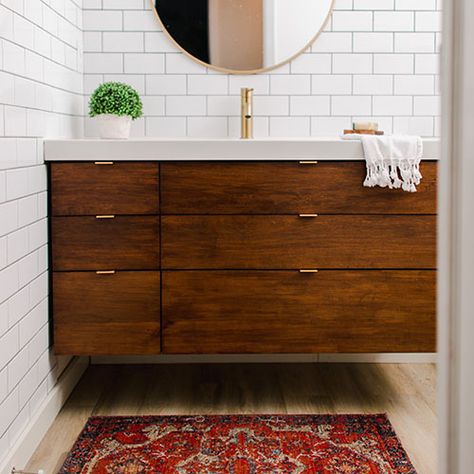 DIY vanity Plans for Ikea Odensvik Sink. Cherry Wood Vanity. Printable Plans Vessel Sink Small Bathroom, Bungalow Bathroom Ideas, Build A Bathroom Vanity, Build A Bathroom, Ikea Hack Bathroom, Floating Vanity Bathroom, Ensuite Ideas, Bathroom Renovation Diy, Modern Bathroom Renovations