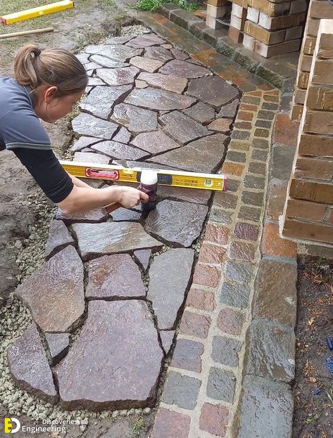 Stone Pathways, Budget Landscaping, Stone Garden Paths, Flagstone Walkway, Brick Patterns Patio, Backyard Walkway, Walkway Landscaping, House Cladding, Outdoor Steps