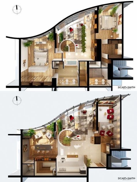 Penthouse Apartment Floor Plan, Penthouse Layout, Duplex Penthouse, Interior Design Renderings, House Floor Design, Luxury Penthouse, Apartment Floor Plans, House Construction Plan, House Layout Plans