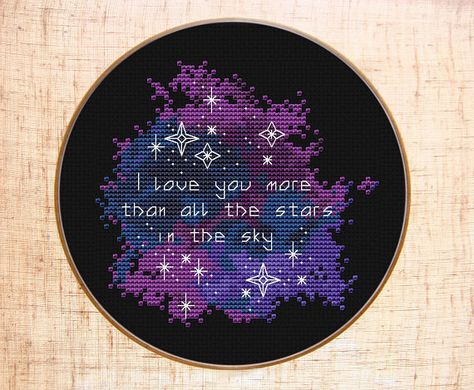 I Love You Cross Stitch Pattern Space Cross Stitch Stars Night Sky Cross Stitch Galaxy Quote Cross Stitch Embroidery Pattern PDF Download Embroidery Galaxy, Sky Cross Stitch, Space Cross Stitch, Pretty Stars, Galaxy Cross, Moon Cross Stitch Pattern, Night Pattern, Moon Cross Stitch, Color Image