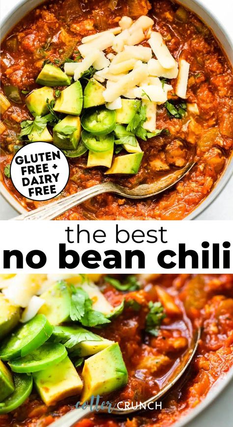 No Bean Chili Recipe, Cabin Meals, Gluten Free Chili Recipe, Beanless Chili Recipe, Beanless Chili, Texas Chili Recipe, Chili Without Beans, Chili Recipe Stovetop, Recipe With Ground Beef