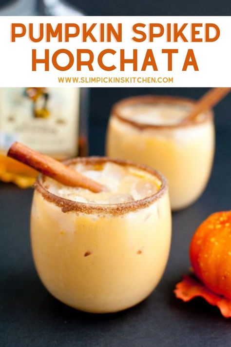 A classic Mexican Horchata recipe is doctored up to include pumpkin, cinnamon sugar, and booze! #pumpkinrecipes #pumpkinspice #horchata #horchatarecipes #cocktails #cocktailrecipes #easycocktailsrecipes #pumpkincocktails Spiked Horchata, Drinks Made With Rum, Horchata Cocktail, Horchata Drink, Mexican Horchata, Horchata Recipe, Mexican Cocktails, Bohemian Homes, Happy Hour Food