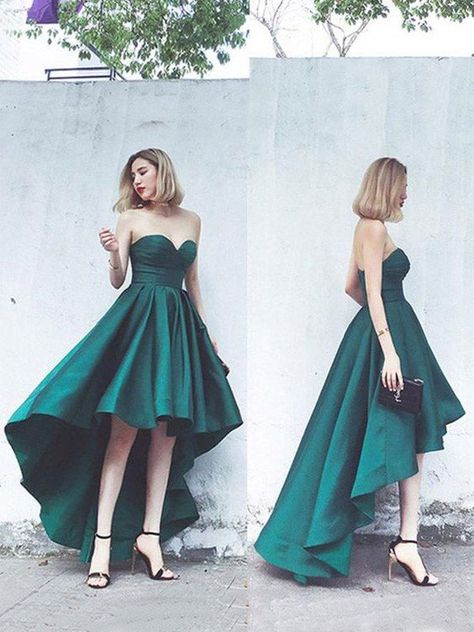 Cocktail Dresses 2018, Short Cocktail Dresses For Women - Hebeos Emerald Green Evening Gown, Girls Graduation Dresses, Homecoming Dresses Green, Green Satin Prom Dress, High Low Evening Dresses, Emerald Green Prom Dress, Green Evening Gowns, High Low Prom Dress, Formal Evening Gown