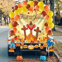 Outdoor Archway, Car Backdrop, Fall In Love With Jesus, Halloween Trunk Or Treat, Jesus Decor, Cheap Halloween Decorations, Fall For Jesus, Car Banner, Christian Fall