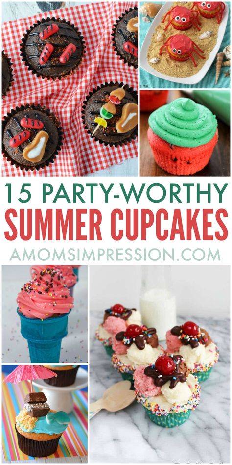 Cookout Themes, Summer Cupcake, Cupcakes Amor, Summer Desserts Easy Healthy, Beach Cupcakes, Summer Cupcakes, Fun Cupcake Recipes, Kid Cupcakes, Creative Cupcakes