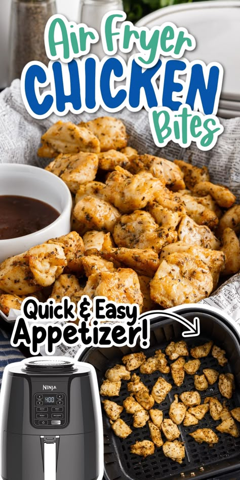 Easy Chicken Bites Air Fryer, Chicken Air Fryer Bites, Diced Chicken In Air Fryer, Chicken Bits In Air Fryer, Chicken Bites Air Fryer Recipes, Air Fryer Chicken Bites Healthy, Air Fryer Chicken Bites Recipes, Easy Chicken Recipes Air Fryer, Air Fry Chicken Bites