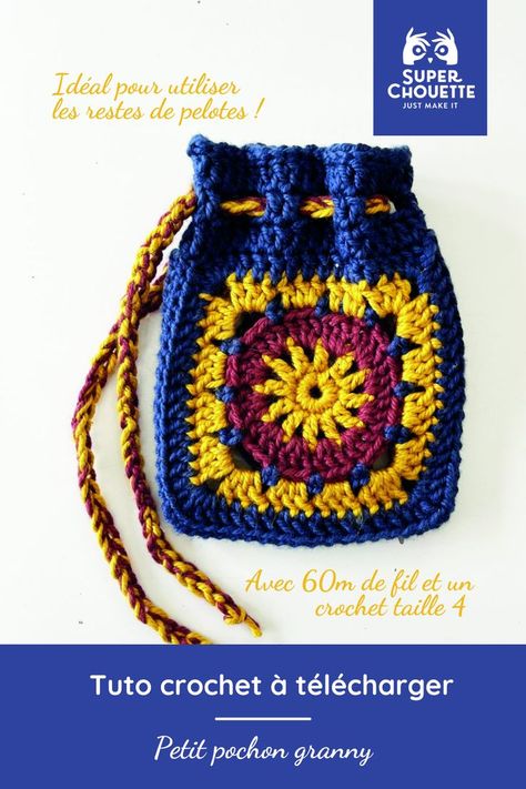 tutoriel pochon au crochet granny Pochette Granny Crochet, Art Au Crochet, Poncho Au Crochet, Knitting Club, Confection Au Crochet, Crochet Diy, Crochet Poncho, Granny Squares, Crochet Granny