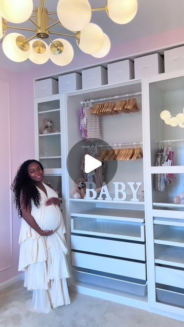 Jasmine Haney on Instagram: "Here’s how we transformed this space in 3 stages 👇🏾  1. Started by giving the walls a facelift with color and trim! Also added 4 recessed lights & a big light ✨  2. Added a built-in closet system. Organization is everything so I wanted to maximize the potential of the space hiding behind those builder-grade closet doors & my husband made my Pinterest dreams come true! If you’re DIYing this closet with the IKEA pax system you don’t have to build it into the wall. I just wanted to make the most of the space.   3. Decorations!   Comment “nursery” for available links   Other details   IKEA frame sizes  - purchased one - “39 3/8x22 7/8x92 7/8 “ frame - purchase two - “19 5/8x22 7/8x92 7/8 “ frame  Big Light fixture  - Opal Glass Globe Sputnik Chandelier - light fi Ikea Wall In Closet, Ikea Pax System, Nursery Organisation, Bassinet Baby, Built In Closet, Baby Room Closet, Ikea Organization Hacks, Redesign Ideas, Ikea Desk Hack