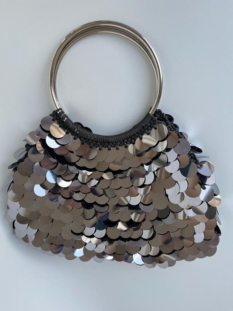 Macrame Yarn, Silver Bag, Handmade Crochet Bags, Sequin Bag, Silver Party, Metallic Party, Silver Bags, Crochet Purse, Bag Silver