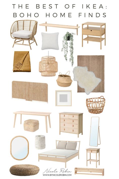 Sharing the Best Boho IKEA Finds on the blog. Designer IKEA Favourites | The best natural & neutral boho home pieces at IKEA. Rattan furniture, light wood furniture and cozy, plush throws and rugs. Create your perfect boho home on a budget with pieces like BUSKBO, LISABO, SINNERLIG, BJÖRKSNÄS, RENS, LOHALS & NORDKISA. #IKEA #IKEAfinds #bestikeaitems #ikeafavourites #bohodecor #ikeabohofavourites #bohohome #ikeahack Best Of Ikea, Ikea Boho, Ikea Finds, Bedroom Ideas For Couples Modern, Home Finds, Ikea Home, Boho Interiors, Boho Room, Boho Home Decor