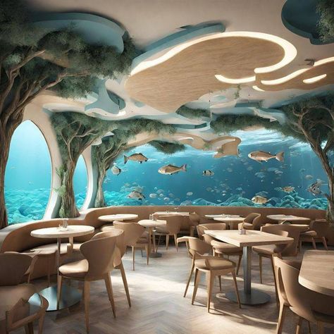 Orca Facts, Restaurant Design Plan, Sea Restaurant, Ocean Restaurant, Futuristic Building, Coastal House Plans, Themed Cafes, Cozy Coffee Shop, Arch Interior