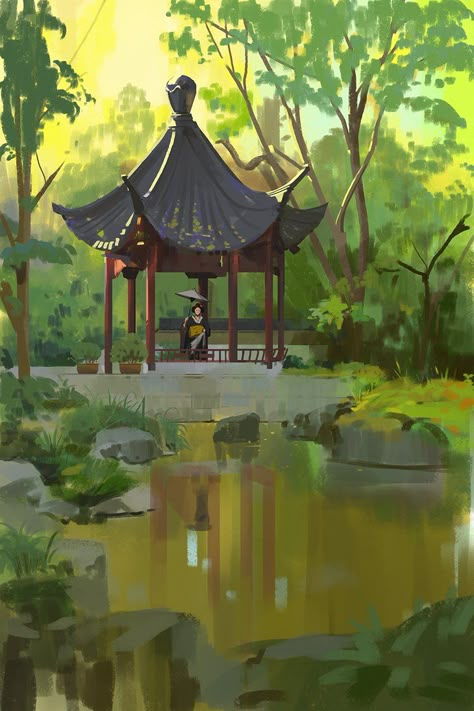 349/365 Japanese garden by snatti89.deviantart.com on @DeviantArt Environment Painting, Landscape Concept, Japanese Landscape, Art Japonais, Digital Painting Tutorials, Art Et Illustration, Comics Art, Fantasy Art Landscapes, Landscape Illustration