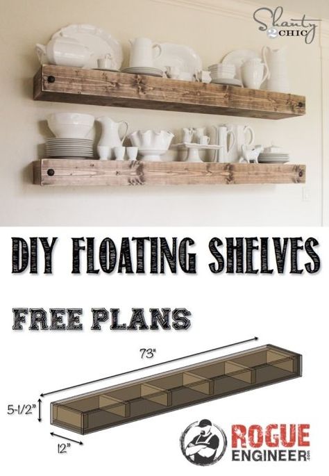 Diy Shelves Design, Floating Shelf Plans, Diy Shelves Ideas, Diy Floating Shelves, Planters Diy, Koti Diy, Shelves Wood, Young House Love, Farmhouse Shelves