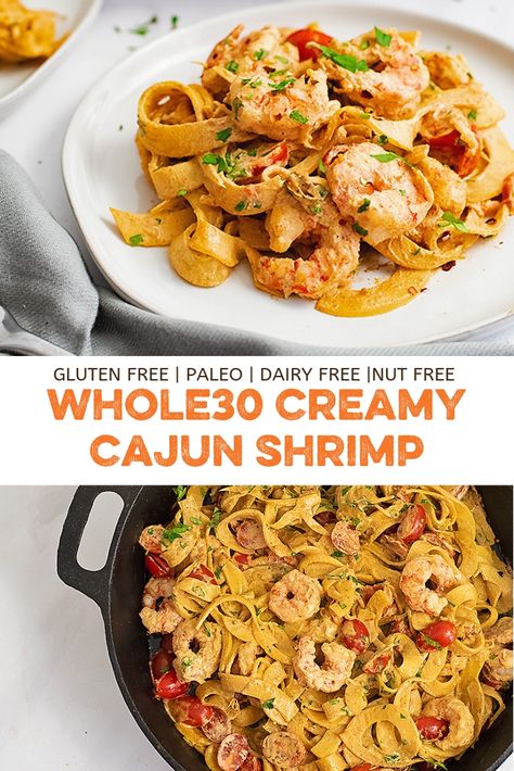 Shrimp Pasta Recipes Healthy, Creamy Cajun Shrimp, Paleo Pasta, Creamy Cajun Shrimp Pasta, Shrimp Pasta Recipe, Creamy Shrimp Pasta, Cajun Shrimp Pasta, Easy Whole 30 Recipes, Shrimp Dinner