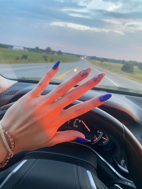 Dark Blue Nails Almond, Dark Blue Almond Nails, Electric Blue Nails, Royal Blue Prom Nails, Blue Prom Nails, Dark Blue Nails, Royal Blue Nails, Blue Nail Art, Blue Acrylic Nails