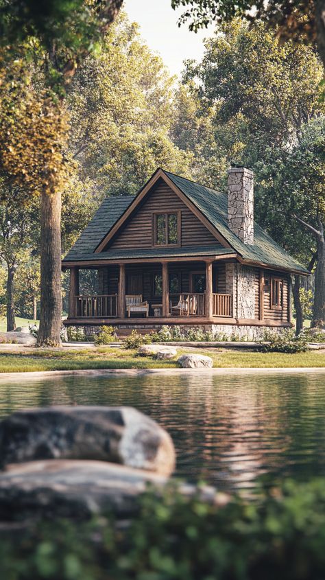 Charmed Cottage Along the River With Wrap Around Porch Lake Front House, House Wrap Around Porch, Peaceful Water, Riverside Cottage, Cabin Retreat, Cozy Nooks, Mountain Cottage, Lake Front, Front House