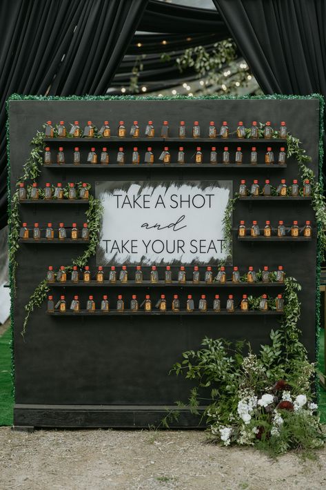 Fireball Wall Wedding, Wedding Seating Chart Drinks, Fireball Seating Chart, Alcohol Seating Chart Wedding, Shots Seating Chart Wedding, Drinks Seating Chart, Shot Glass Place Cards Wedding, Cocktail Seating Chart Wedding, Drink Wall Seating Chart