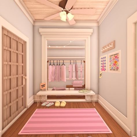 Bloxburg House Blush Exterior, Blush Bloxburg House Interior, Bloxburg Extra Space, Cheap Guest Bedroom Ideas, Colorful Bloxburg House, Peachylexii Bloxburg House, Bloxburg Girl Room Ideas, 2 Kids Bedroom Ideas, Bloxburg Dorm Ideas