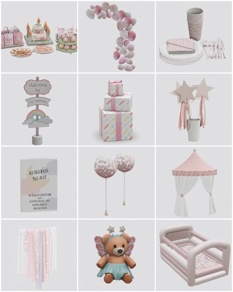 Sims 4 Aesthetic Princess Party CC Finds Infant Room Sims 4 Cc, Sims 4 Gender Reveal Cc, Sims Cc Build, Aesthetic Sims 4 Cc, The Sims 4 Pack, Princess Party Food, Sims Baby, Sims Packs, Play Sims 4