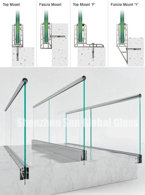 Glass Handrail Detail, Glass Handrail Balcony, Glass Railing Balcony Exterior Design, Glass Handrails For Stairs, Glass Railing Detail, Glass Railing Balcony, Stair Glass Railing, Modern Glass Railing, Tempered Glass Railing