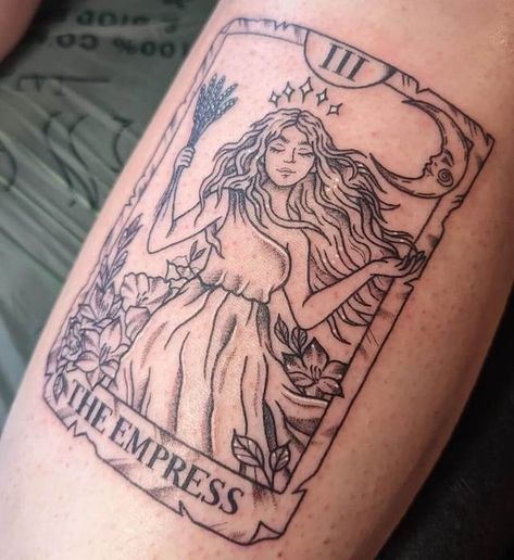 Female Tarot Card Tattoo, The Mother Tarot Card Tattoo, Tarot Card Tattoos For Women, Tarot Empress Tattoo, The Chariot Tarot Tattoo, Small Tarot Tattoo, The Empress Tarot Card Tattoo, The Empress Tattoo, Empress Tarot Card Tattoo