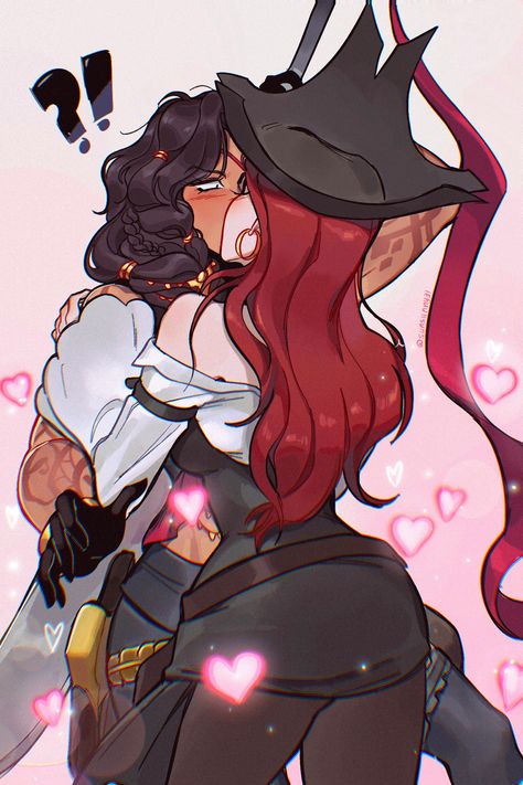 Wlw Ships Fanart, Miss Fortune X Samira, League Of Legends Characters Wallpapers, Samira X Miss Fortune, Wlw Spicy Fanart, League Of Legends Ships, Akali X Evelyn, League Of Legends Women, Evelyn Lol