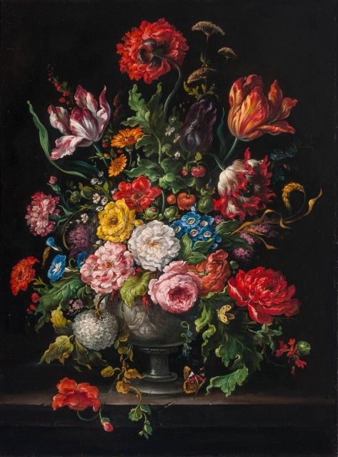 Dutch School | Doyle Auction House Dutch Floral Still Life, Dutch Masters Flowers Paintings, Dutch Floral Painting, Baroque Flowers Painting, Dutch Floral Wallpaper, Dutch Flower Paintings, Black Flowers Painting, Floral Still Life Paintings, Dutch Masters Flowers