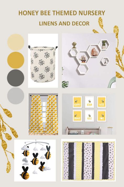 Bee Wall Decals, Bee And Wildflower Nursery, Honey Bee Nursery Ideas, Themes For Nursery, Bee Themed Nursery Baby Rooms, Honey Bee Nursery Theme, Bee Themed Bedroom, Bee Bedroom Theme, Bumble Bee Nursery Ideas