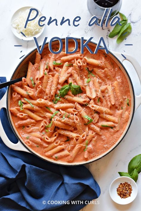 Penne with Vodka Sauce is tender pasta tossed in a creamy tomato sauce with crushed tomatoes, onion, garlic, vodka, fresh basil, and grated Parmesan cheese. This big bowl of comfort food is perfect for a weeknight dinner or for company! Penne Vodka Sauce, Creamy Vodka Sauce, Vodka Sauce Pasta, Penne Alla Vodka, Vodka Pasta, Vodka Sauce, Creamy Tomato Sauce, Summer Eating, Food Group