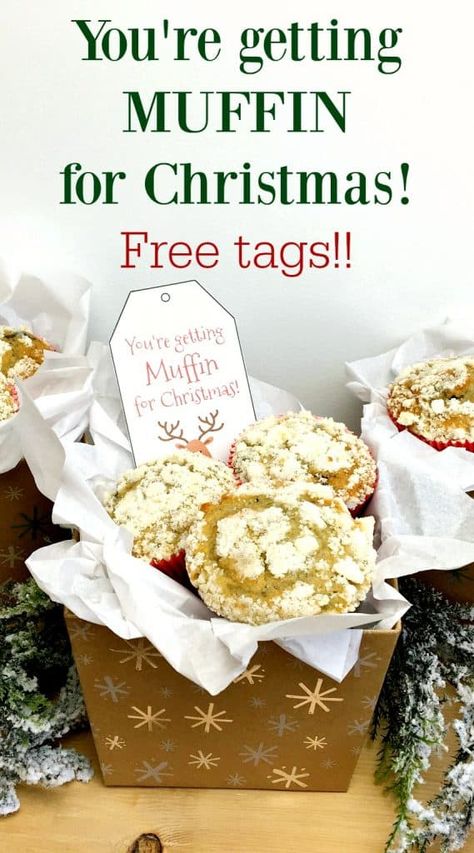 This DIY Christmas Muffin Gifts Basket is the perfect gift for neighbors and teachers. Keep reading for my funny printable Christmas muffin gift tags and instructions to make your own Christmas muffin gift basket! My Christmas muffin basket is a gourmet gift with a sense of humor – and super easy to make! Muffin Gift Basket, Muffin Basket, Neighborhood Christmas Gifts, Christmas Gift For Neighbors, Creative Christmas Cookies, Christmas Party Inspiration, Christmas Muffins, Gifts Baskets, Gag Gifts Christmas