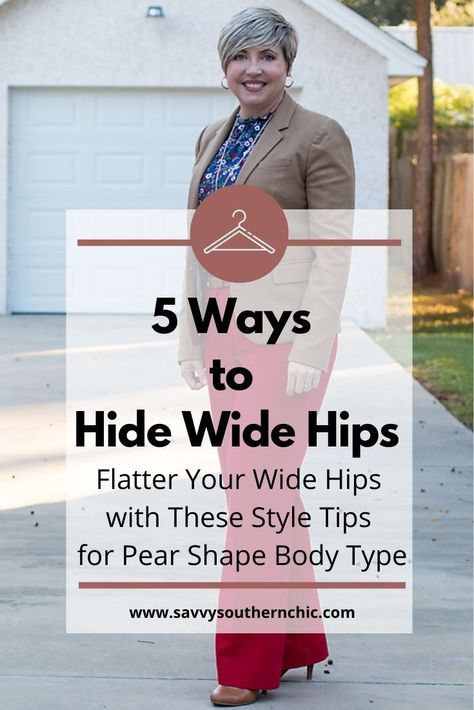 Are your curvy wide hips a feature you want to minimize? Have a large bottom pear shape body type? Dress to flatter your body shape with these 5 ways to hide wide hips. Outfits For A Pear Shape Body Types, Professional Outfits Women Pear Shape, Pear Body Fall Outfits, Large Hips Outfit Body Types, Clothes For Pear Shaped Women Over 40, Pear Shape Outfits Over 40, Pear Shaped Outfits Fall, Pear Shaped Dresses Outfit Ideas, Wide Hips Fashion