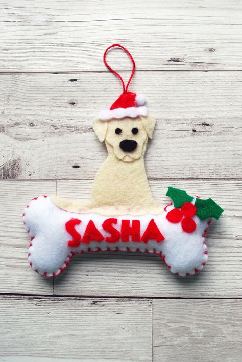 Felt Labrador, Pet Christmas Ornaments, Felt Cats, Felt Dog Ornament, Pet Ornaments, Dog Christmas Tree, Fabric Ornament, Baby Mobil, Dogs Name