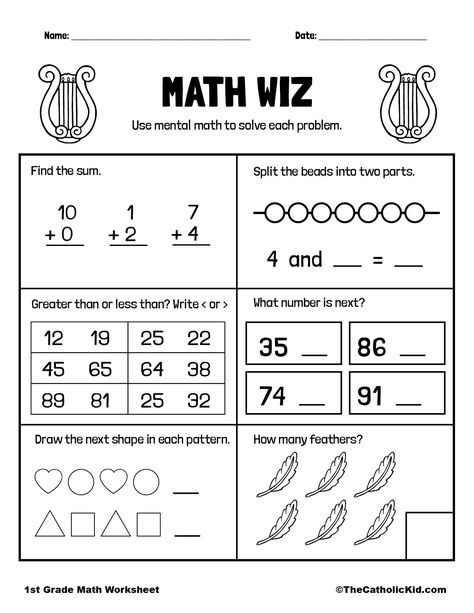 first grade Archives - The Catholic Kid - Catholic Coloring Pages and Games for Children Basic Math Worksheets, Math Division Worksheets, Mental Maths Worksheets, Mental Maths, Homework Ideas, Mathematical Practices, Math Practice Worksheets, Math Addition Worksheets, First Grade Worksheets