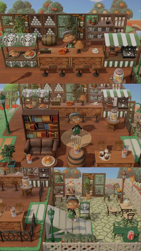 Coffee Stand Acnh Design, Acnh Tavern Designs, Acnh Cool Ideas, Acnh Island Cafe, Cafe Acnh Design, Museum Cafe Animal Crossing, Animal Crossing Coffee Shop Ideas, Acnh Riverside Cafe, Animal Crossing Bakery Ideas Outdoor