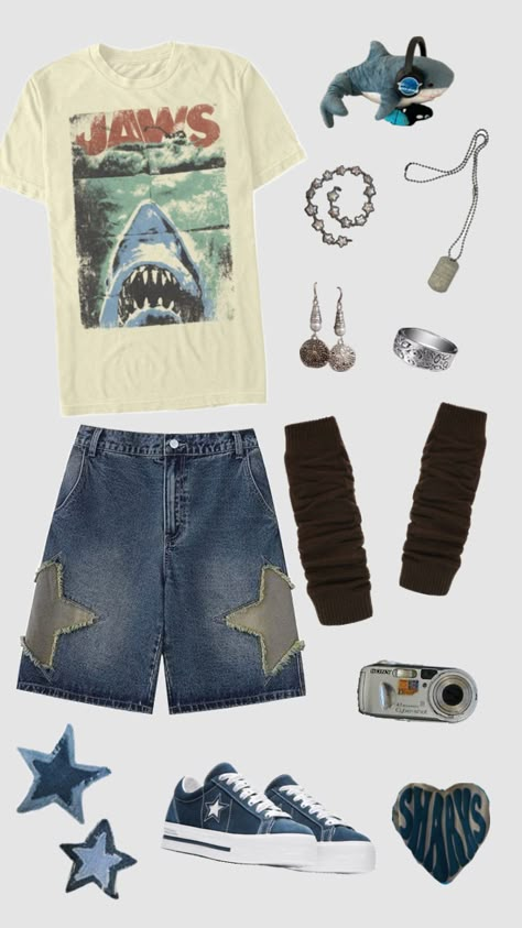 Sharkcore Aesthetic, Shark Inspired Outfit, Whale Shark Outfit, Sharkcore Outfits, Oceancore Outfit, Ocean Themed Outfits, Shark Clothes, Shark Outfit, Trans Outfit