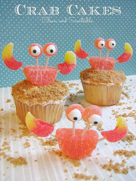 Crab Cupcakes, Sea Cupcakes, Beach Cupcakes, Summer Cupcakes, Cupcake Wars, Crab Cake, Easy Birthday, Sea Birthday Party, Themed Desserts