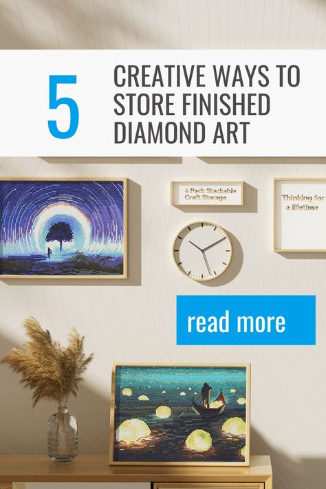 If you're a diamond art enthusiast, then you know the feeling of satisfaction that comes with finishing a masterpiece. But once your creation is complete, what's the best way to store it? In this blog post, we'll explore 5 clever storage ideas for diamond paintings will protect your artwork So whether you're looking for a new way to display your diamond art or just need some inspiration on how to keep it safe and secure, read on! Diamond Art Framing Ideas, Diamond Painting Storage Ideas, Diamond Painting Framing Ideas, Clever Storage Ideas, Create A Gallery Wall, Diamond Dotz, Art Enthusiast, Canvas Storage, Diamond Paintings