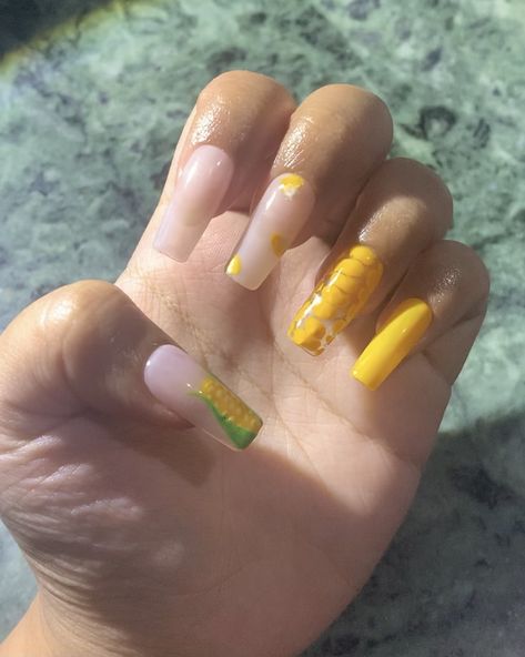 Corn Nail Art, Fruit Nail Ideas, Corn Nails, Nail Ideas For Summer, Fresh Manicure, Fruit Nail, Summer Nails 2024, Anime Nails, Nails 2024